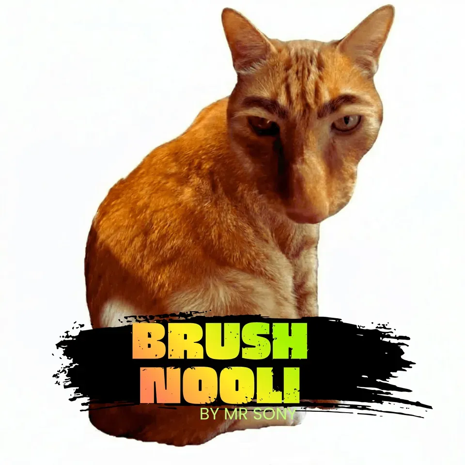 Brush Nooli — viral ginger cat brushing browser game brand artwork with an orange cat and bold wordmark